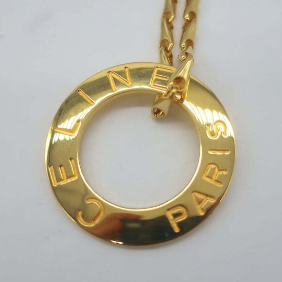 Vintage Celine Logo Disc Pendant Necklace Gold - Picture 3 of 4